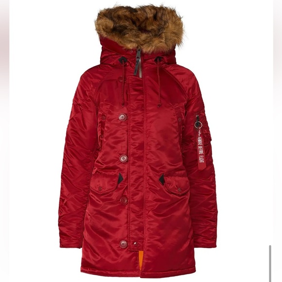 Alpha Industries Faux Fur Hood N-3B Parka – Red Reversible Nylon - Picture 5 of 13